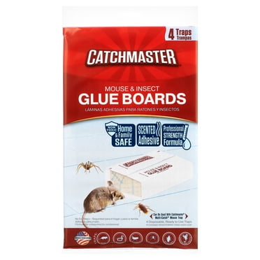Catchmaster Mouse & Insect Solid Glue Board Traps 4 Count - Ready and Safe to Use Indoors