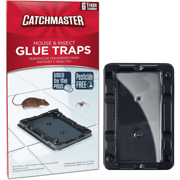 Catchmaster Mouse & Insect Glue Traps 6-Pk, Classic Sticky Traps for Bugs & Mice