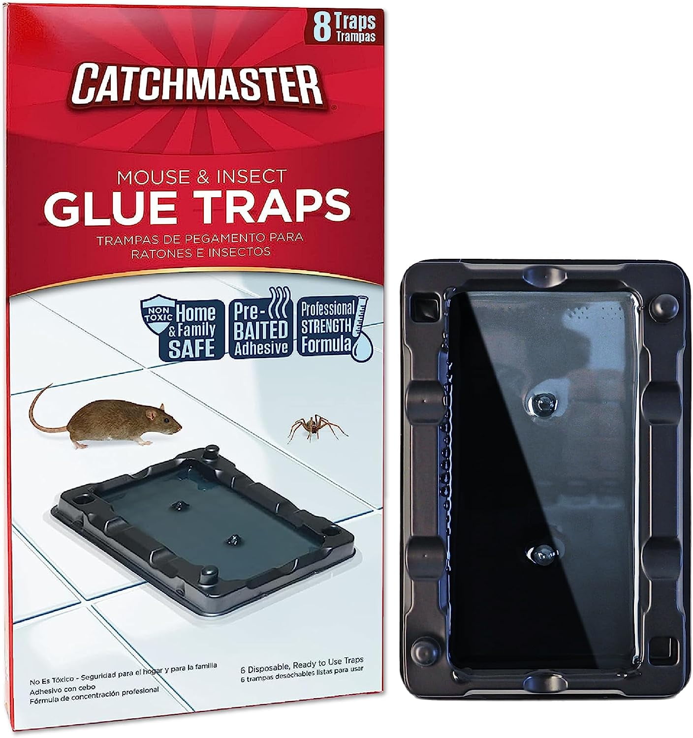 Kat Sense Sticky Rat Traps 'N Mouse Glue Traps That Work for Trapping  Snakes Spiders Roaches N Other Rodents, 2 XL Large Heavy Duty Clear Pre  Baited