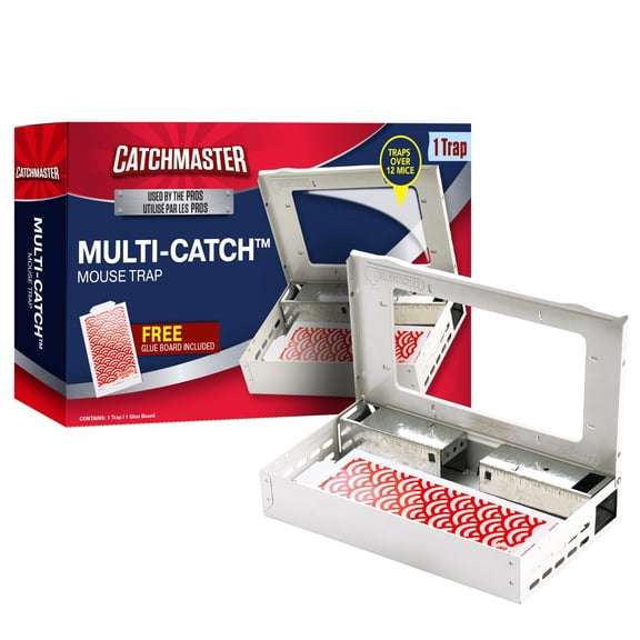 Catchmaster Multi-Catch Mouse Trap, Humane Mouse Trap Indoor for Home, Includes 1 Replaceable Glue Board, Live Catch Pest Control for Garage & Shed (White)