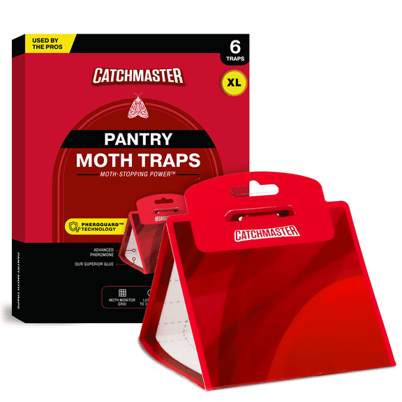 Catchmaster Pantry Moth Traps with Pheromone Technology - XL Moth Traps - For Use In Kitchen Cabinets and Food Storage - Red, 6PK