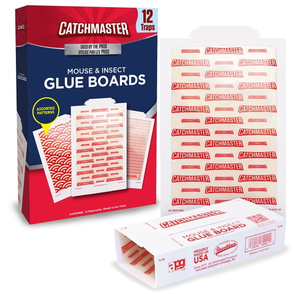 Catchmaster Mouse & Insect Glue Boards 12-Pk, Mouse Traps Indoor for Home, Bulk Glue Traps for Mice, Pest Control for Home, Use with Multi-Catch