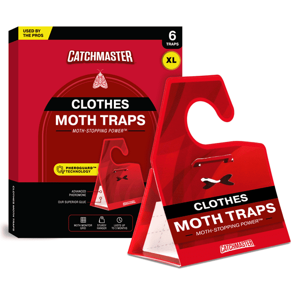 Catchmaster Clothes Moth Traps with Odorless Pheromone Technology – XL Glue Traps- For Casemaking and Webbing Moths - Red, 6PK