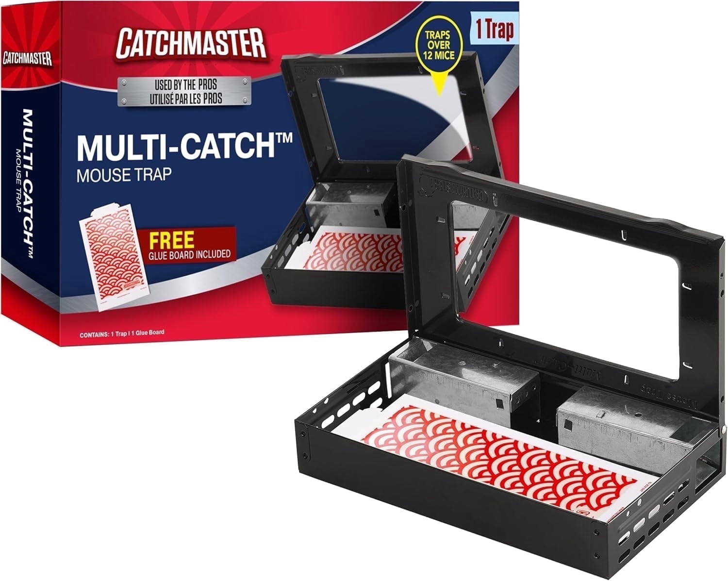Catchmaster Multi-Catch Mouse Trap 1Pk, Humane Mouse Trap for Home with Glue Board (Black)