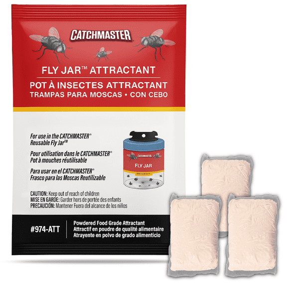 Catchmaster Fly Trap Jar Refill 3-PK Food-Based Lure, Bug Trap Natural Attractant Refill