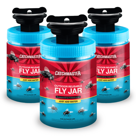 Catchmaster Reusable Outdoor Fly Traps with Fly Bait – 3 PK Hanging Fly Trap Jars