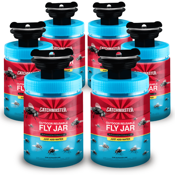 Catchmaster Reusable Outdoor Fly Traps with Fly Bait 6 PK Hanging Fly Trap Jars