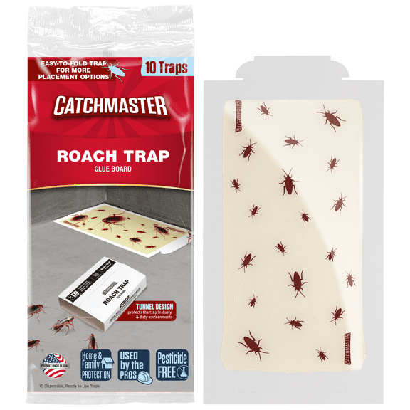 Catchmaster Cockroach Traps 10-Pk, Sticky Roach Traps Indoor for Home, Classic Glue Boards