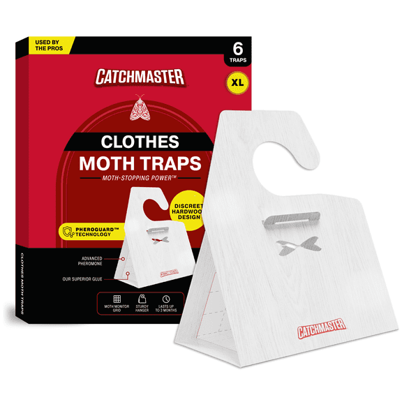 Catchmaster Clothes Moth Traps with Odorless Pheromone Technology – XL Glue Traps- For Casemaking and Webbing Moths - Hardwood Floor Pattern, 6PK