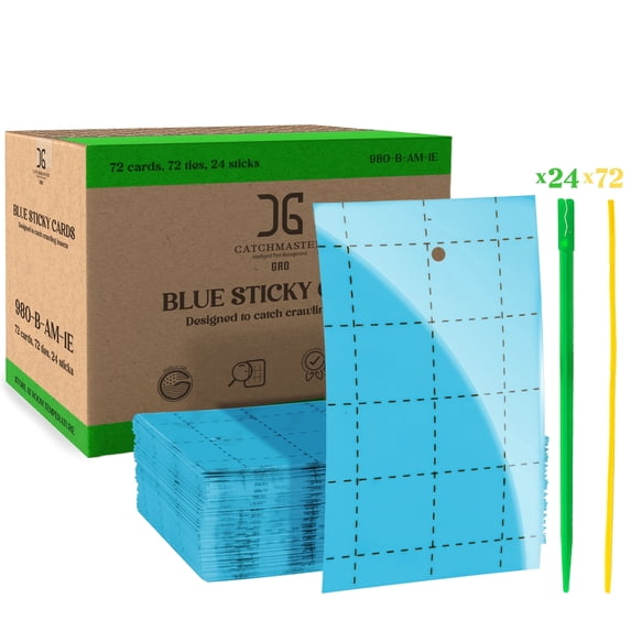 Catchmaster GRO Blue Regular Double Sided Sticky Fly Traps 72PK, Adhesive Bug Trap