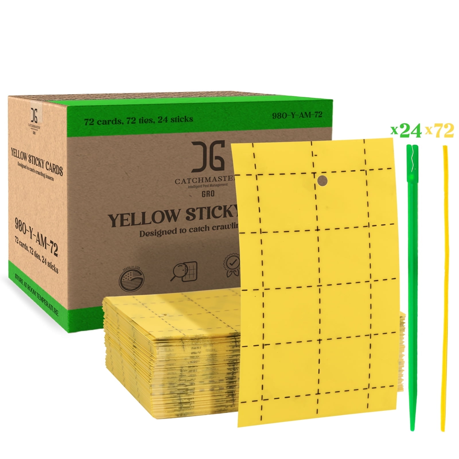 CatchmasterGRO Insects Yellow Sticky Card Hanging Traps - 72 Count