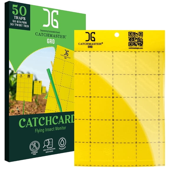 Catchmaster GRO Yellow Regular Double Sided Sticky Fly Traps 50Pk, Adhesive Bug Trap