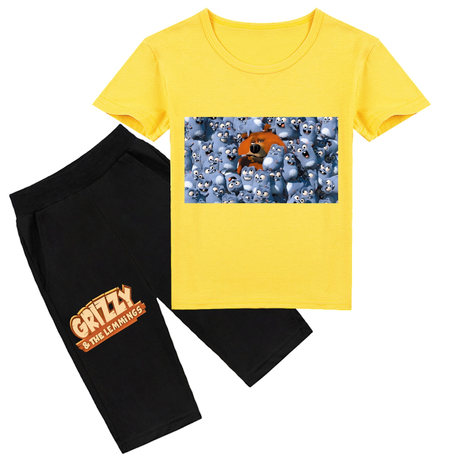 Catchy Kids Summer Outfit Grizzly and the lemmings Print on Cotton Tee