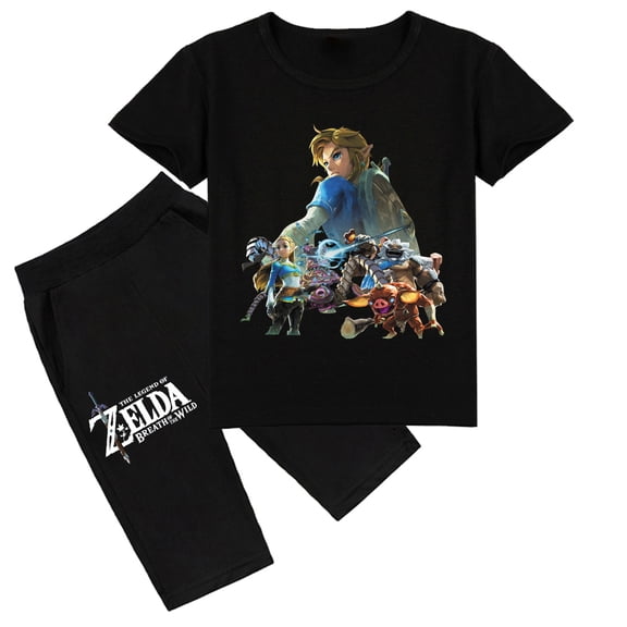Catchy Kids' Summer Outfit: The Legend of Zelda Print on Cotton Tee & Shorts, A Must-Have for Summer