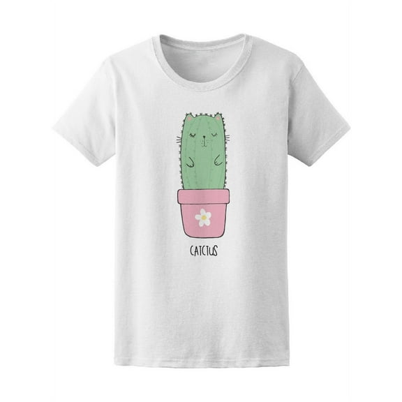 Catctus Kawaii Cat Cactus T-Shirt Women -Image by Shutterstock, Female x-Large