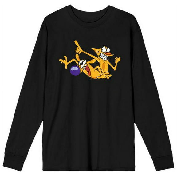 Catdog Pointing Men's Black Long Sleeve Shirt-3XL
