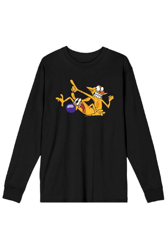 Catdog Pointing Men's Black Long Sleeve Shirt-Medium
