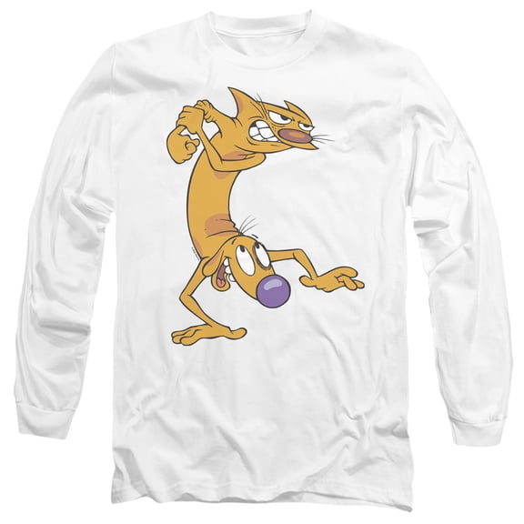 Catdog Ready to Fight Unisex Adult Long-Sleeve T Shirt (Medium) White
