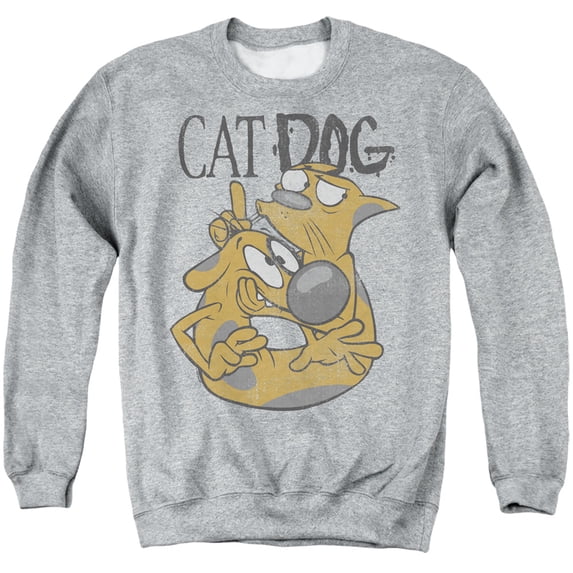 Catdog Stuck Together Unisex Adult Crewneck Sweatshirt (Medium) Athletic Heather