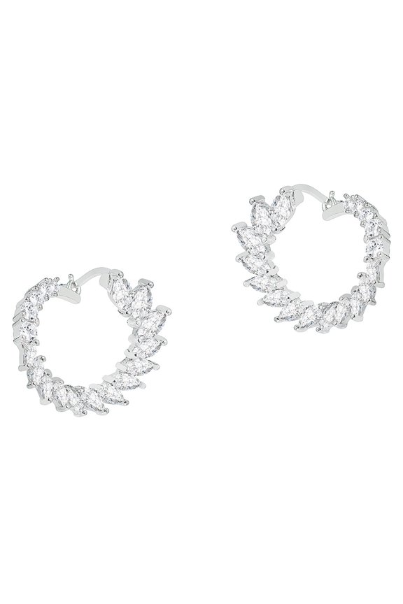 Adelyn 18k White Gold Plated Hoop Earrings with Simulated Diamond Crystals for Women