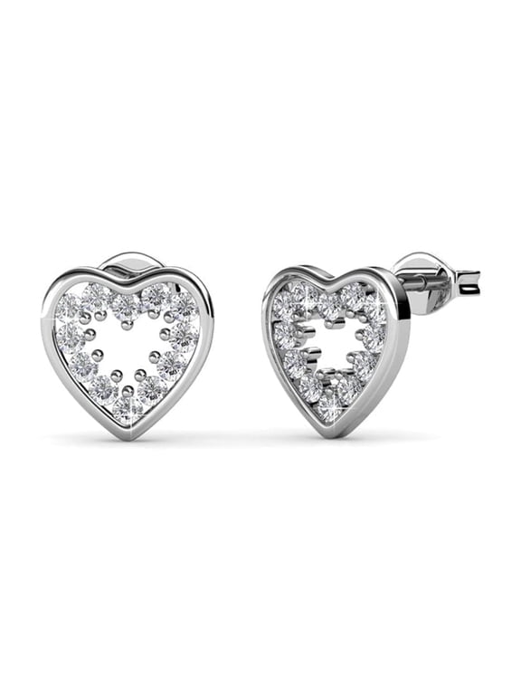 Ainsley 18k White Gold Plated Heart Stud Earrings with Swarovski Crystals for Women