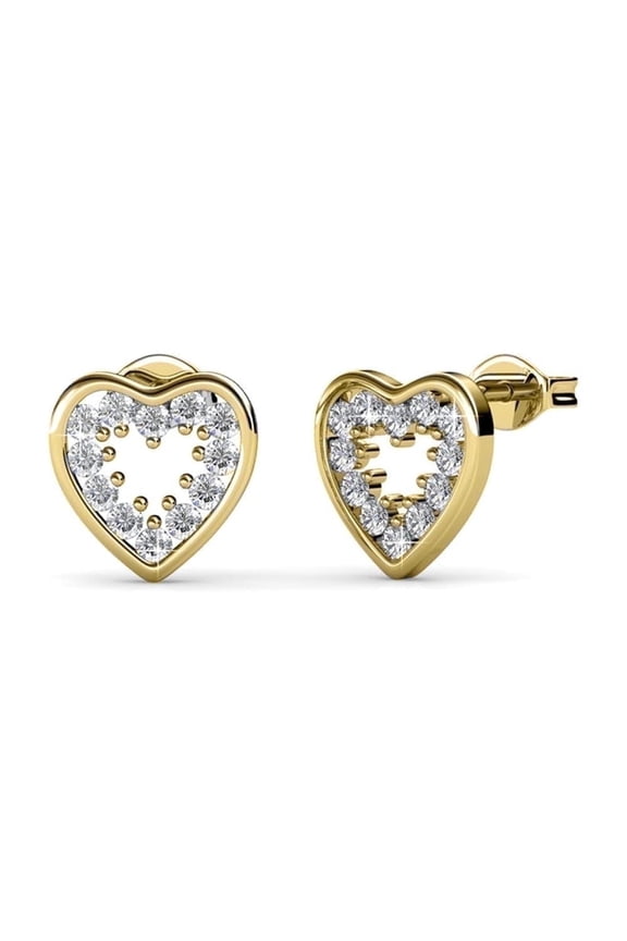 Ainsley 18k Yellow Gold Plated Heart Stud Earrings with Swarovski Crystals for Women