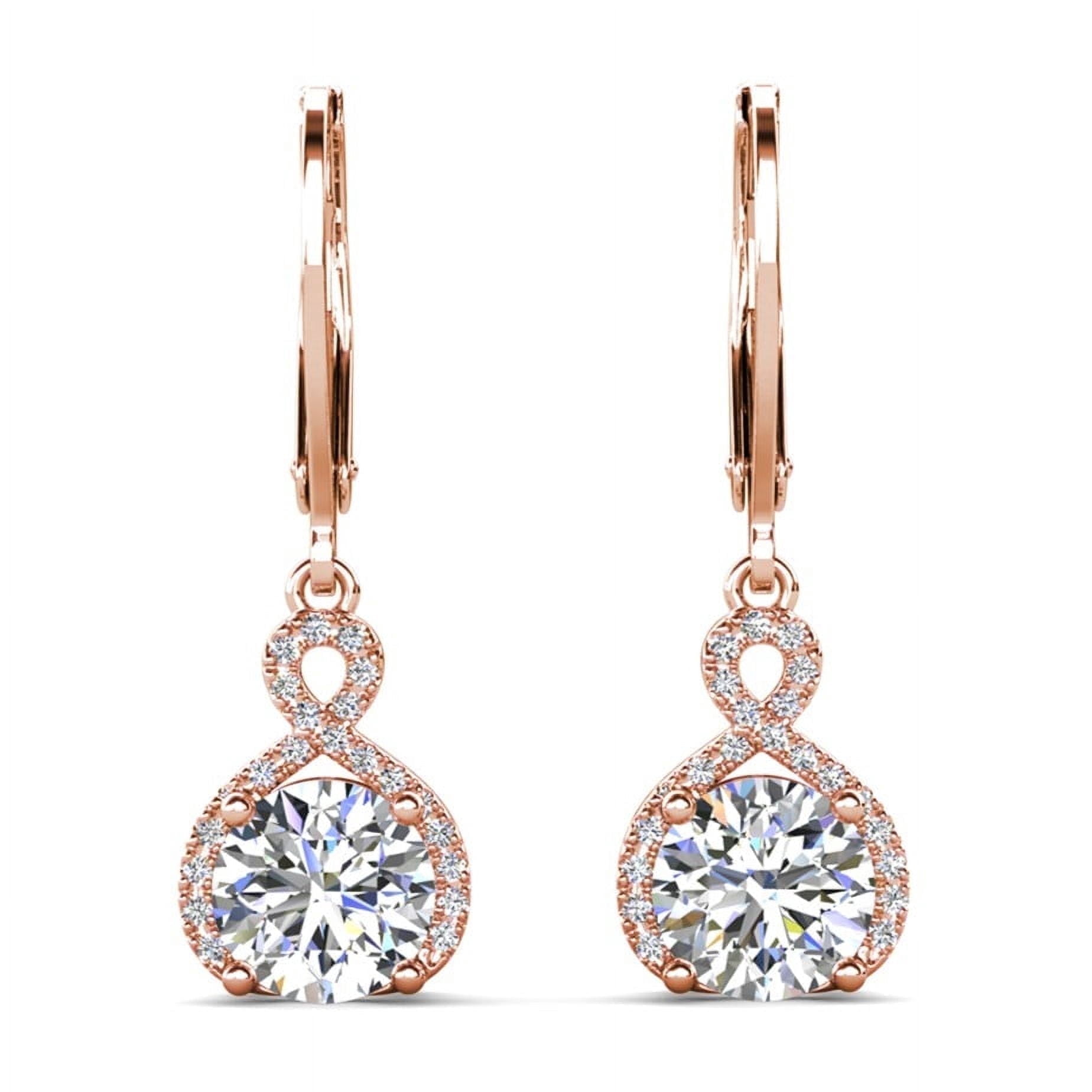 Cate & Chloe Alessandra 18k Rose Gold Plated Earrings with Simulated Diamond Crystals for Women