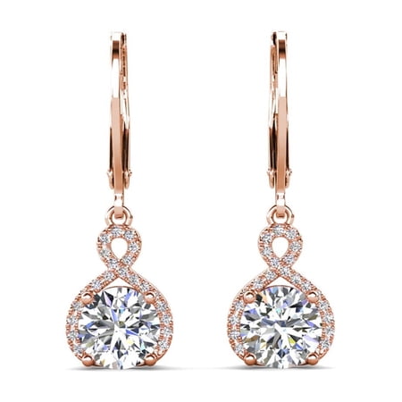 Cate & Chloe Alessandra 18k Rose Gold Plated Earrings with Simulated Diamond Crystals for Women