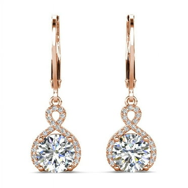 Cate & Chloe Alessandra 18k Rose Gold Plated Earrings with Simulated Diamond Crystals for Women