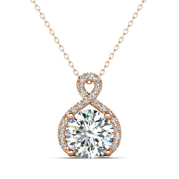 Cate & Chloe Alessandra 18k Rose Gold Plated Necklace with Simulated Diamond Crystals for Women