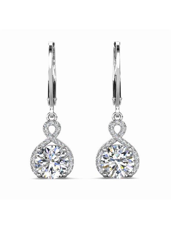 Alessandra 18k White Gold Plated Dangle Earrings with Simulated Diamonds for Women
