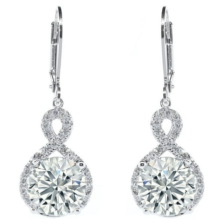 Cate & Chloe Alessandra 18k White Gold Plated Silver Infinity Drop Earrings | Women's Round Cut CZ Crystal Earrings