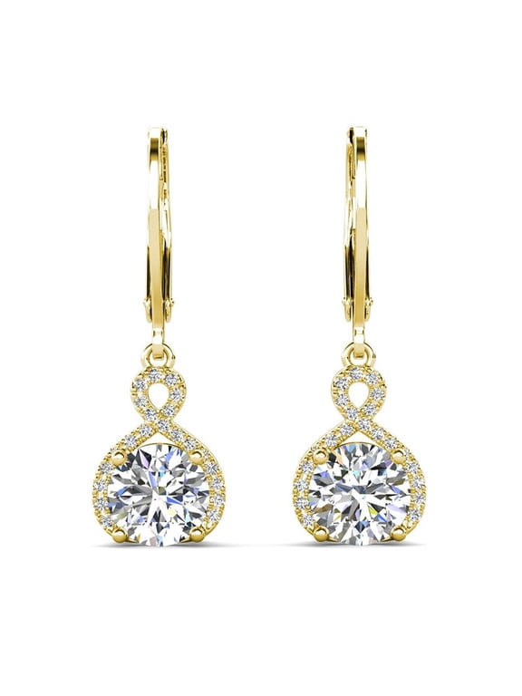 Alessandra 18k Yellow Gold Plated Dangle Earrings with Simulated Diamonds for Women