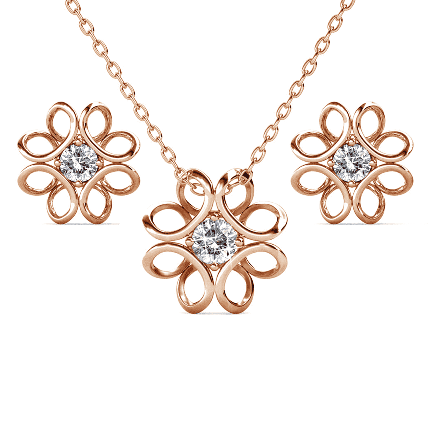 Cate & Chloe Alexis 18k Rose Gold Plated Flower Jewelry Set with Swarovski Crystals Gift for Women