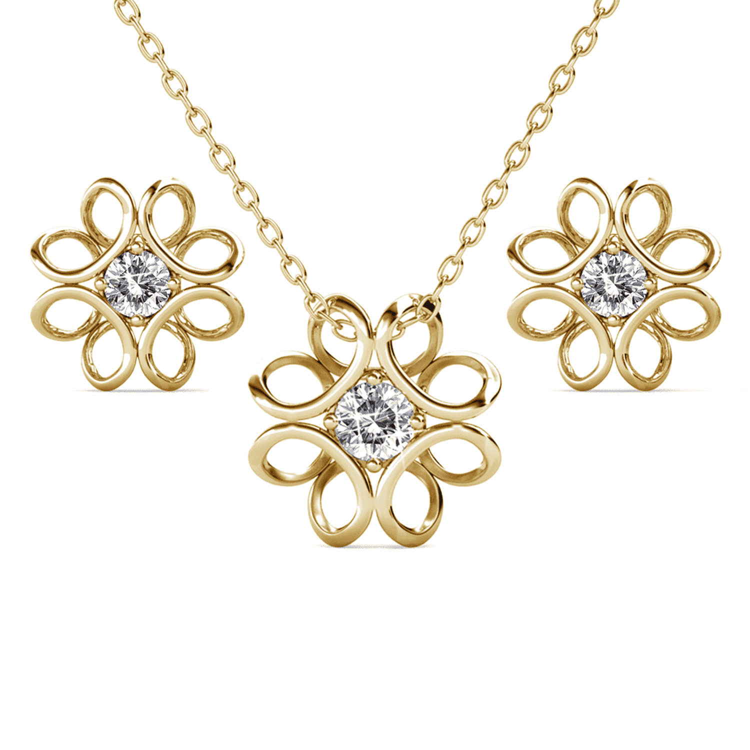 Cate & Chloe Alexis 18k Yellow Gold Plated Flower Jewelry Set with Swarovski Crystals Gift for Women