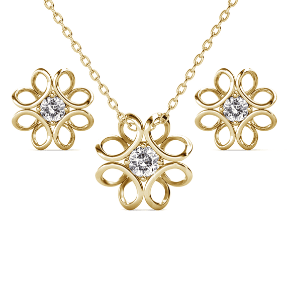 Cate & Chloe Alexis 18k Yellow Gold Plated Flower Jewelry Set with Swarovski Crystals Gift for Women