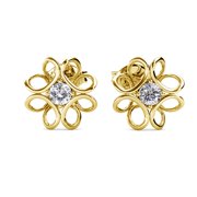 Cate & Chloe Alexis 18k Yellow Gold Plated Stud Earrings, Geometric Studs with Swarovski Crystal, Silver Stud Earring Set w/Round Cut Solitaire Crystal, Wedding Anniversary Jewelry