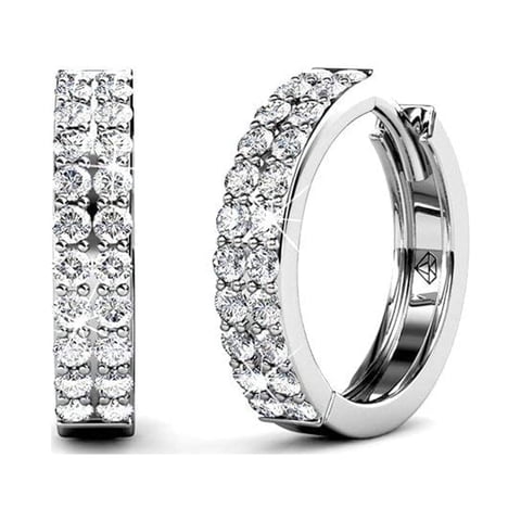 Alice 18k White Gold Plated 17mm Hoop Earrings with Swarovski Crystals Gift for Women