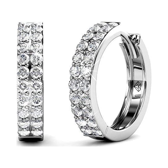 Cate & Chloe Alice 18k White Gold Plated 17mm Hoop Earrings with Swarovski Crystals Gift for Women