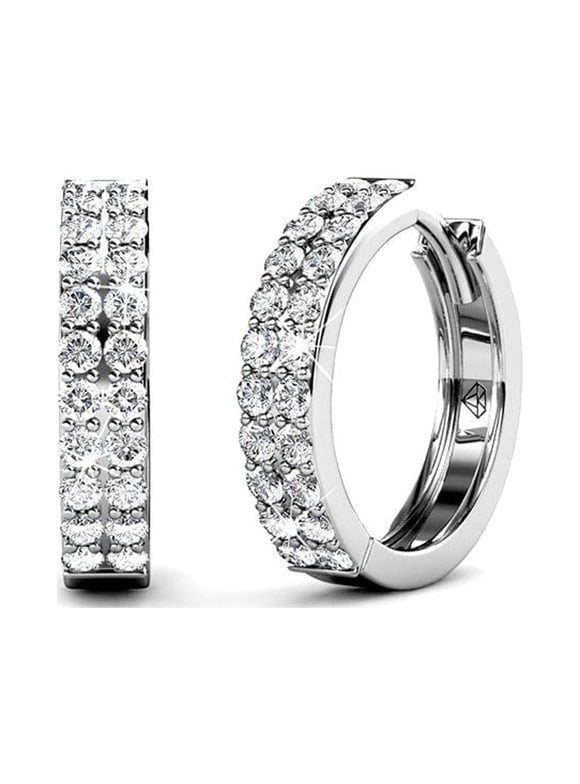 Alice 18k White Gold Plated 17mm Hoop Earrings with Swarovski Crystals Gift for Women