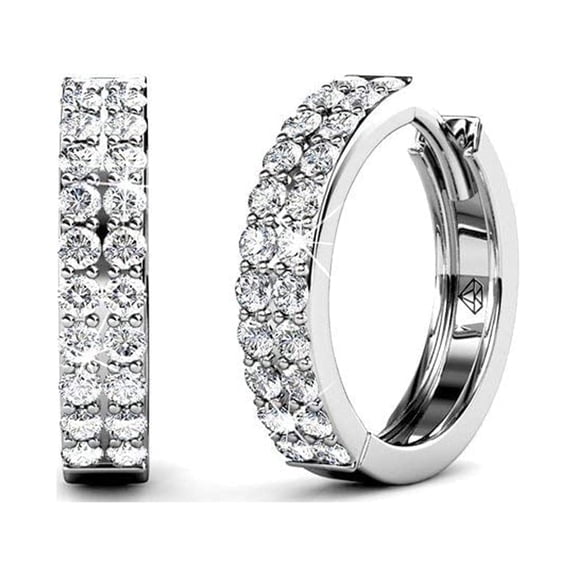 Cate & Chloe Alice 18k White Gold Plated 17mm Hoop Earrings with Swarovski Crystals Gift for Women