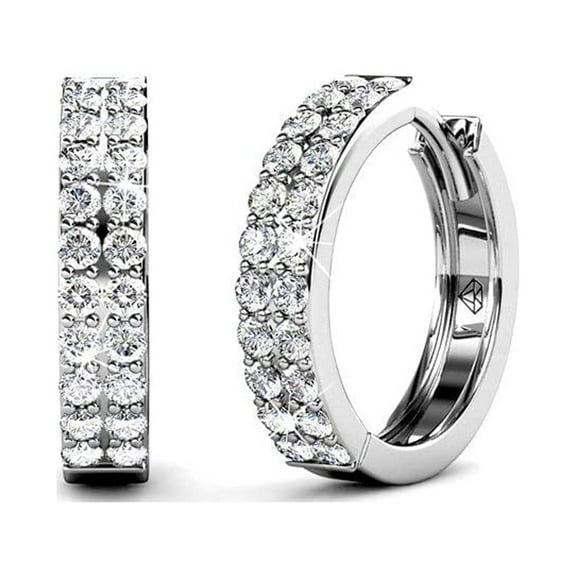 Cate & Chloe Alice 18k White Gold Plated 17mm Hoop Earrings with Swarovski Crystals Gift for Women