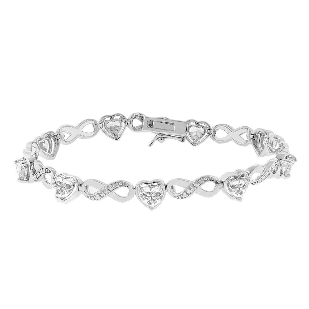 Amanda 18k White Gold Plated Clear Heart Bracelet with Simulated Diamonds for Women