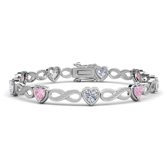Cate & Chloe Amanda 18k White Gold Plated Clear Pink Heart Women's Bracelet with Simulated Diamonds