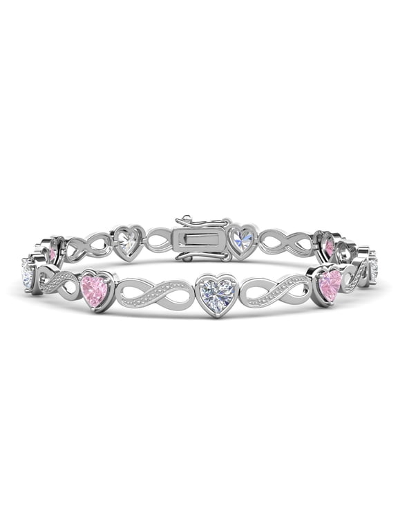 Amanda 18k White Gold Plated Clear Pink Heart Women's Bracelet with Simulated Diamonds