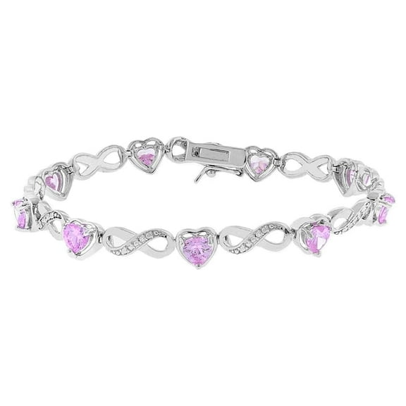 Cate & Chloe Amanda 18k White Gold Plated Pink Heart Bracelet with Simulated Diamonds for Women