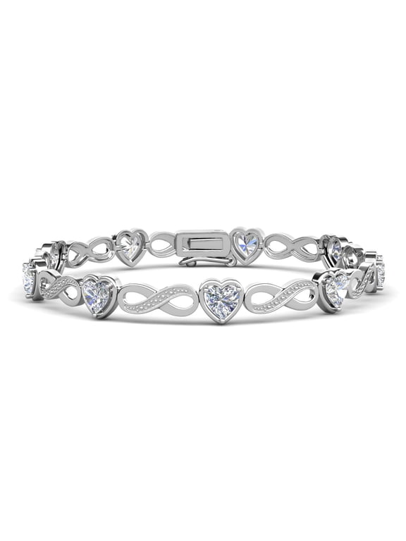 Amanda 18k White Gold Plated Clear Heart Bracelet with Simulated Diamonds for Women