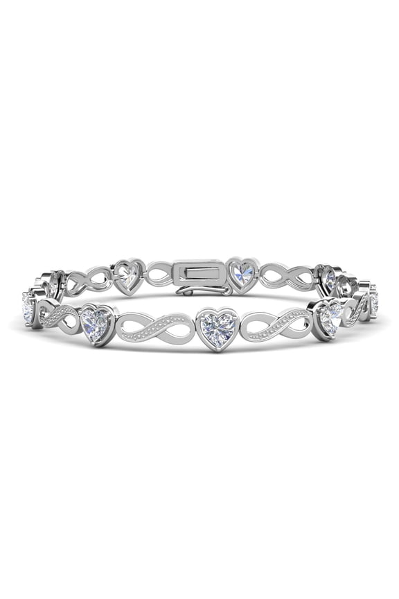 Amanda 18k White Gold Plated Clear Heart Bracelet with Simulated Diamonds for Women