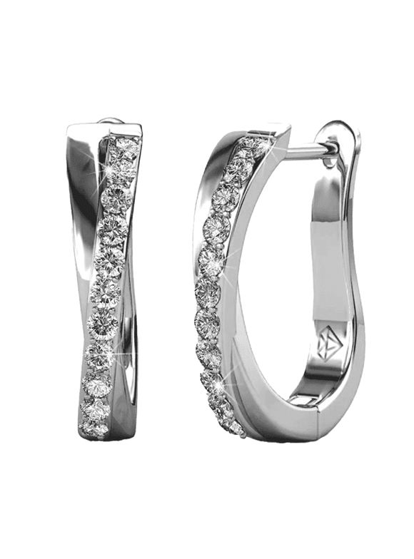 Amaya 18k White Gold Plated 16mm Hoop Earrings with Swarovski Crystals Gift for Women