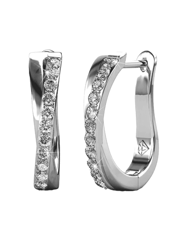 Amaya 18k White Gold Plated 16mm Hoop Earrings with Swarovski Crystals Gift for Women